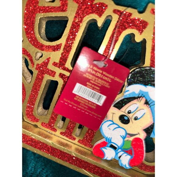 Vintage Disney Mickey And Minnie Mouse Merry Christmas Wooden Tabletop Sign NEW - Picture 8 of 10